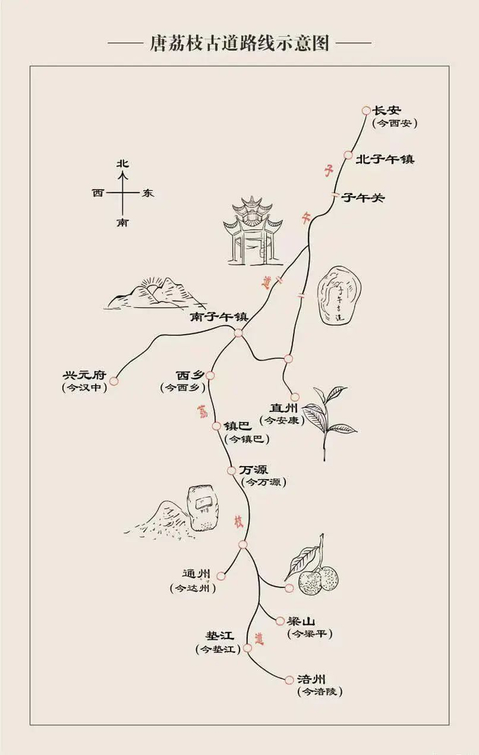 荔枝古道示意图（重庆市涪陵区地方志研究室主任周烽提供）