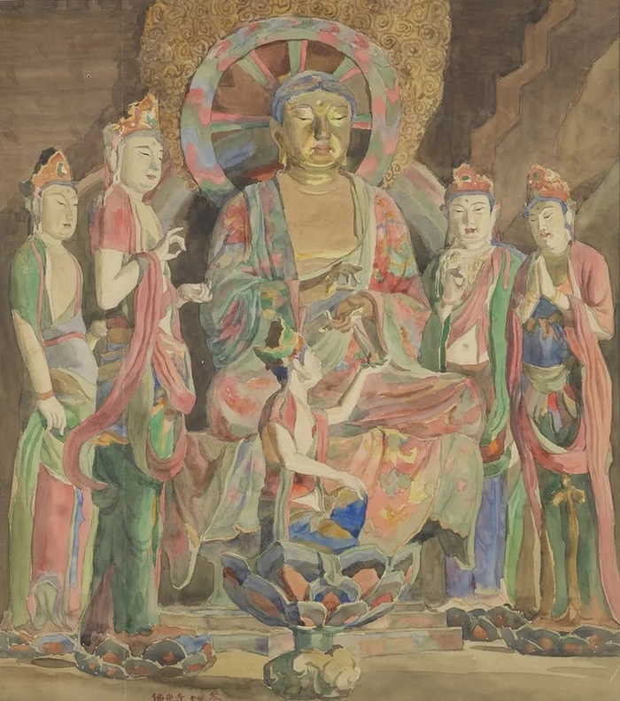五台山佛光寺唐塑 吴冠中 水彩 43×38cm 1954年 中国美术馆藏