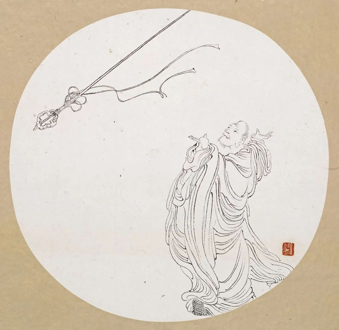 禅杖罗汉 任伯年 中国画 28.3×29.9cm 1860年 中国美术馆藏