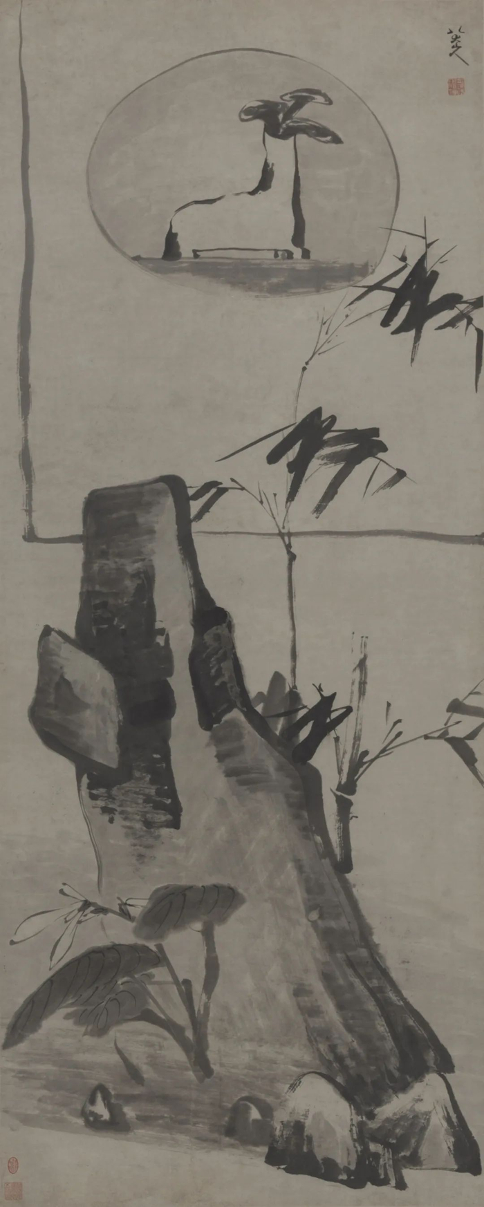 秋窗竹韵图 八大山人 中国画 159×64cm 清代 中国美术馆藏