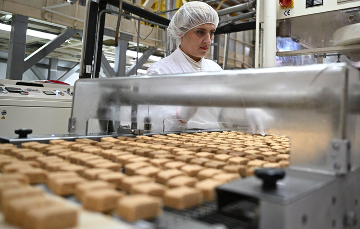 这是11月14日在俄罗斯莫斯科拍摄的一家糖果厂的生产线新华社/卫星社