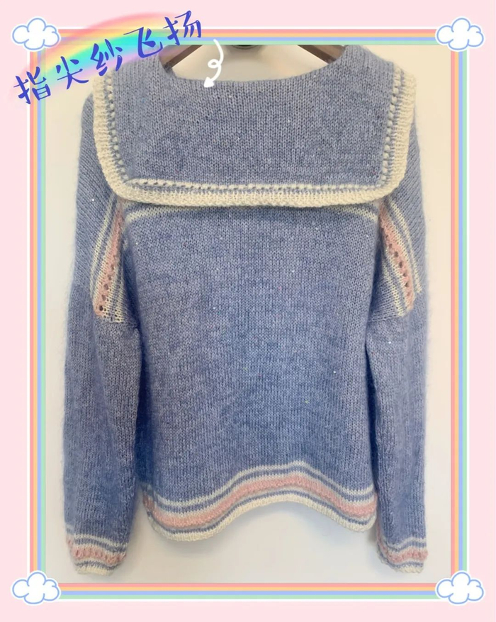 奶huhu的蓝~天空之城,大翻领海军风开衫毛衣(附详细教程)|开衫|毛衣