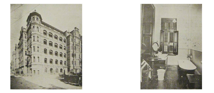 图2 客利饭店外观及客房卫生间