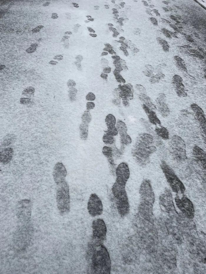 夜晚雪地 脚印图片