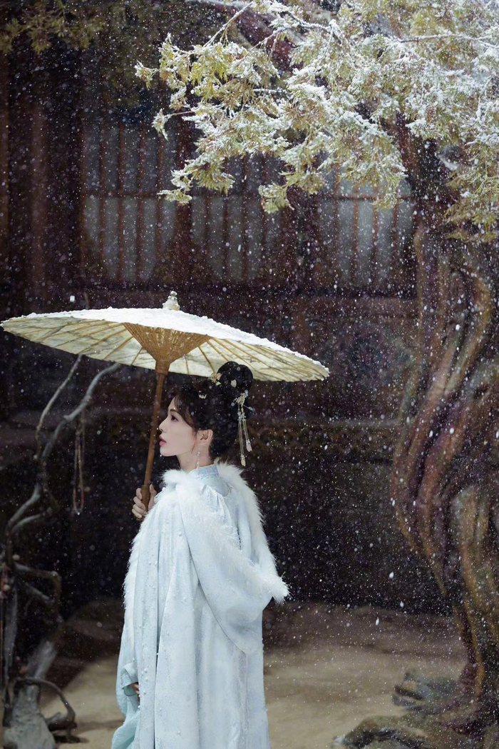 白鹿在雪天撑伞也太有氛围感了吧 回眸一眼真的很让人心动啊……|白鹿