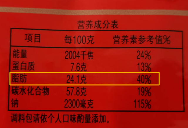图源：某品牌方便面营养成分表