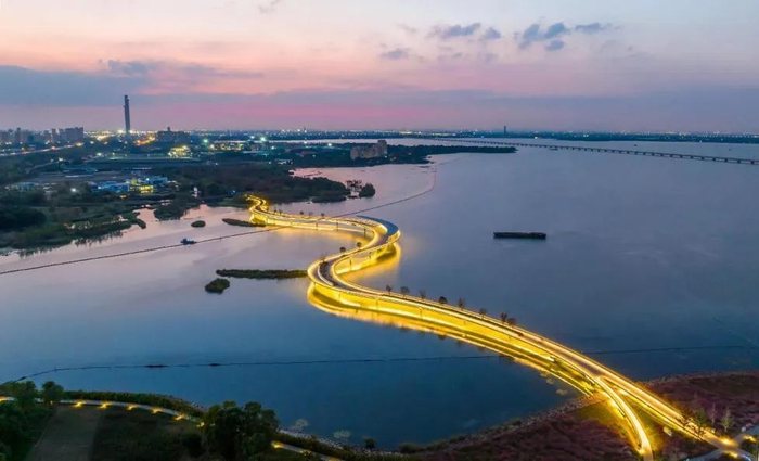 ▲元荡慢行桥夜景  摄影：胡九思