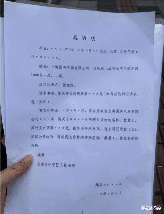 （法院向消费者提供的起诉模板 图源：蓝鲸财经）