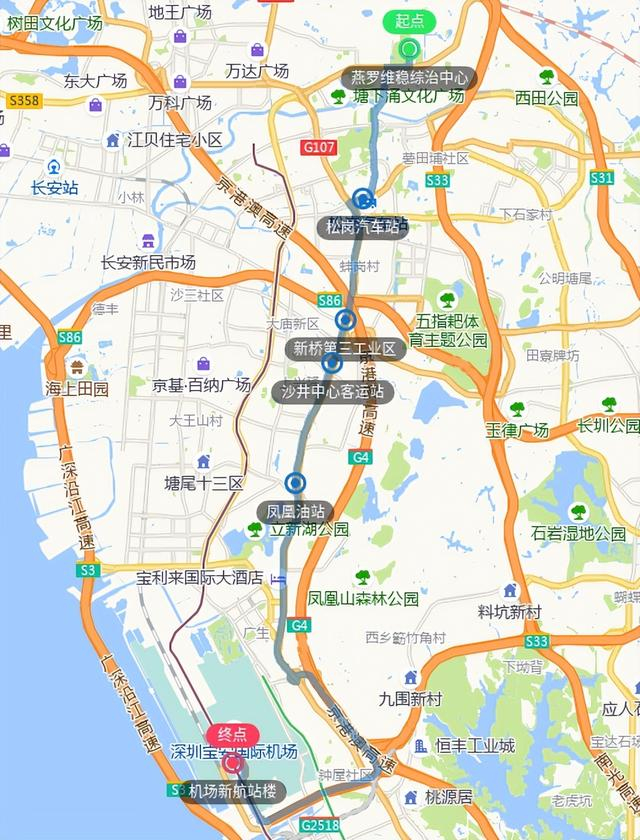 往机场新航站楼方向增加"燕罗维稳综治中心,松岗汽车站,新桥第三工业