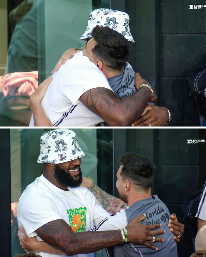 詹姆斯拥抱梅西。