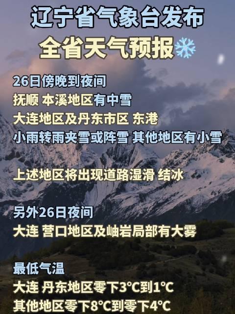 遼寧省氣象臺11月26日16時發佈全省天氣預報