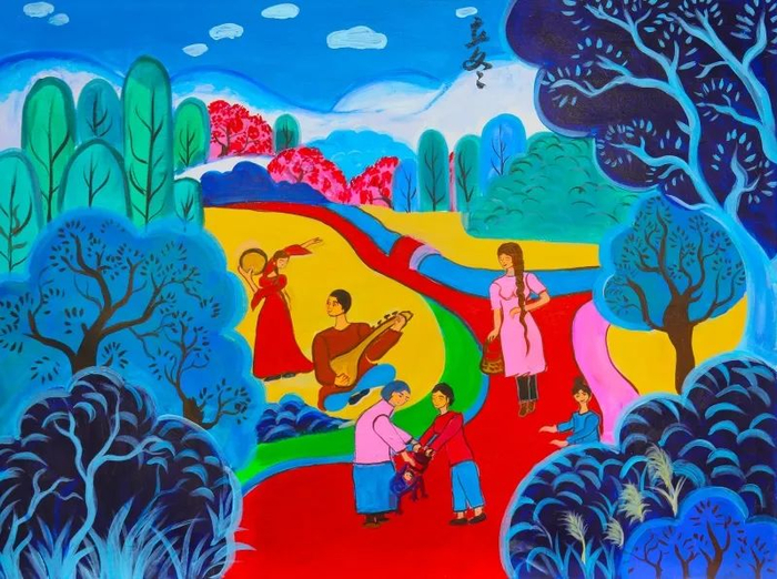 美乡土气息浓厚的农民画作品用一幅幅色彩绚丽阿瓦提县刀郎农民画画家