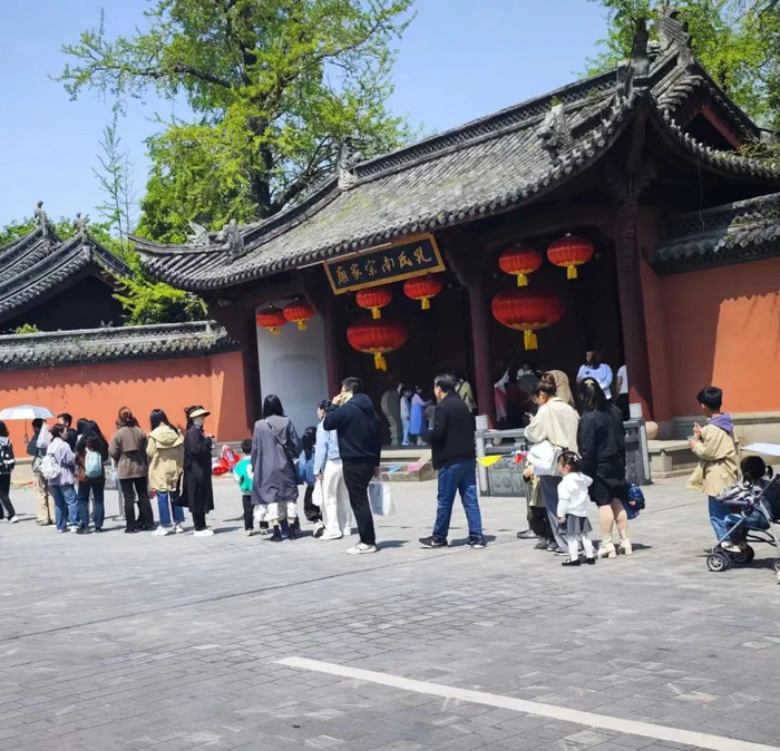 4月8日，游客在衢州孔氏南宗家庙门口排队 （衢州市文旅局供图）
