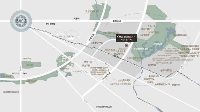 （图：东安湖1号周边配套示意图）