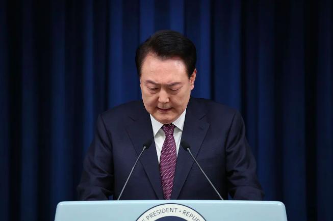当地时间2023年11月29日，韩国总统尹锡悦就2030釜山申博失败发表讲话。视觉中国