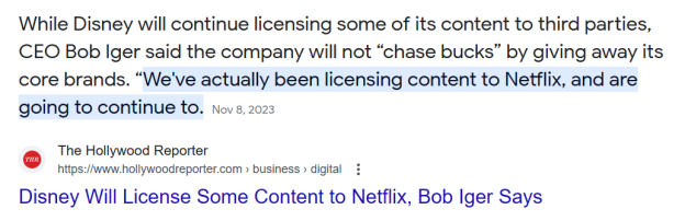 罗伯特·艾格表示将继续向Netflix授权部分内容