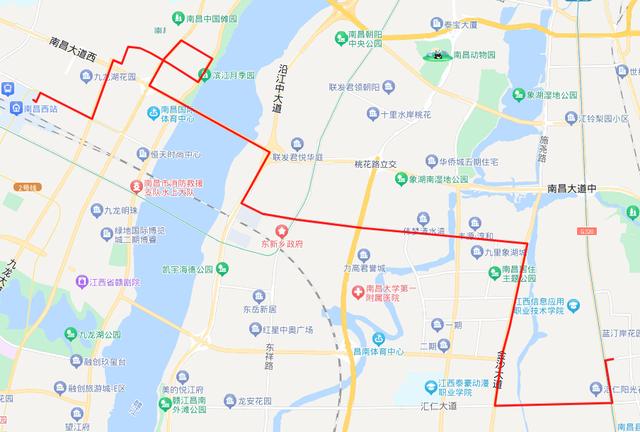 3,線路走向圖:2,調整後線路走向:南昌西站—西站大街—九龍大道—會昌