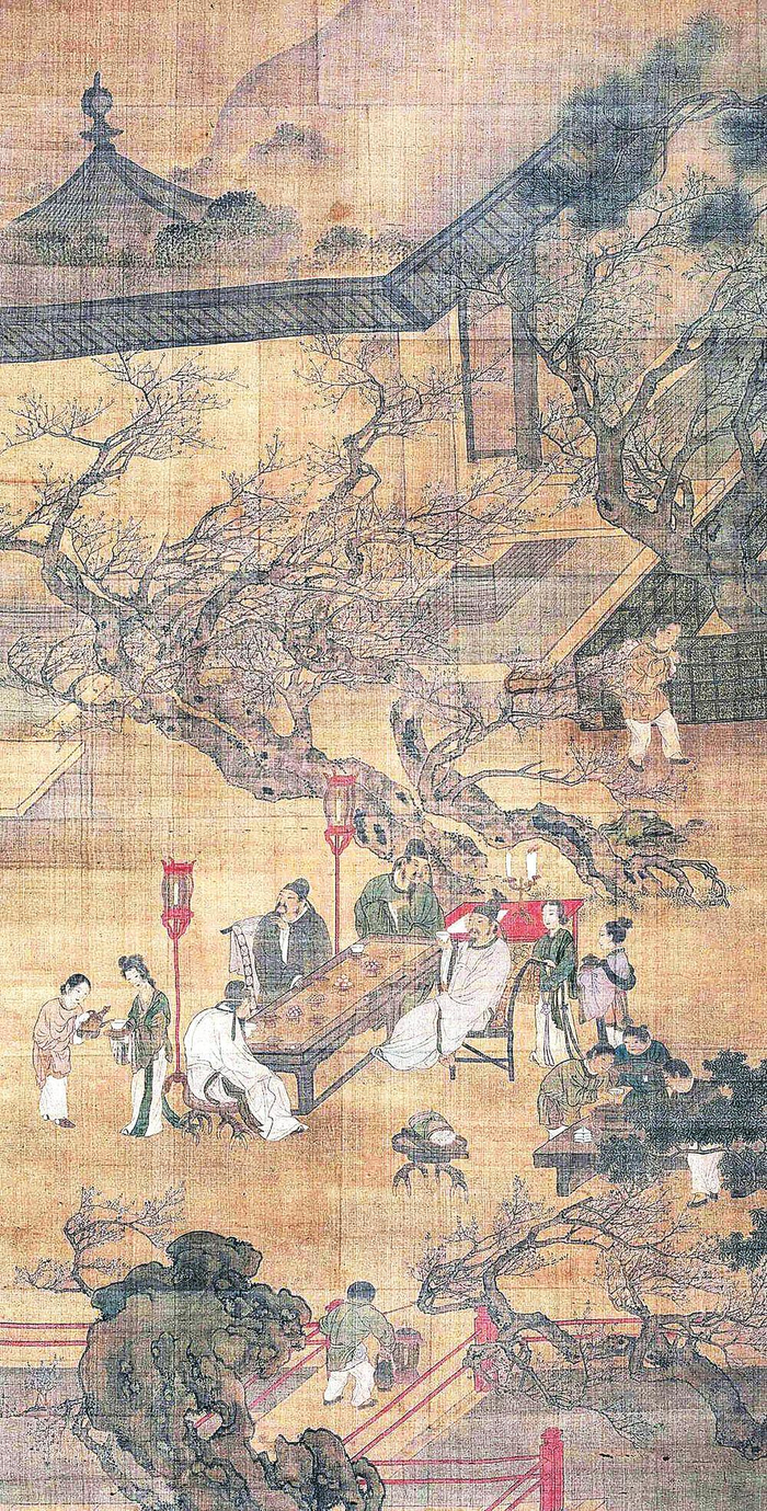     明代仇英《春夜宴桃李园图》，现藏于北京故宫博物院