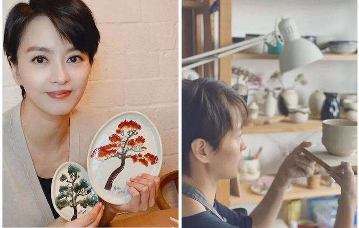 ▲梁咏琪和她的陶艺作品‍‍‍