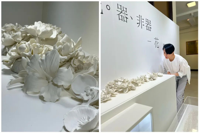 ▲梁咏琪在陶艺展览现场