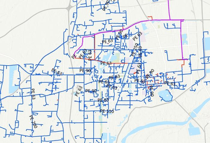 境外地理信息系统软件绘制的城市管网图