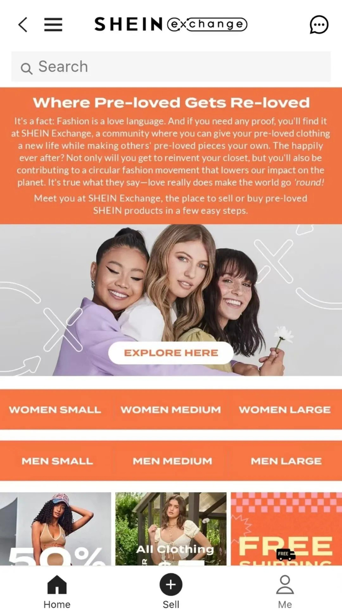 SHEIN Exchange页面，图源SHEIN官网