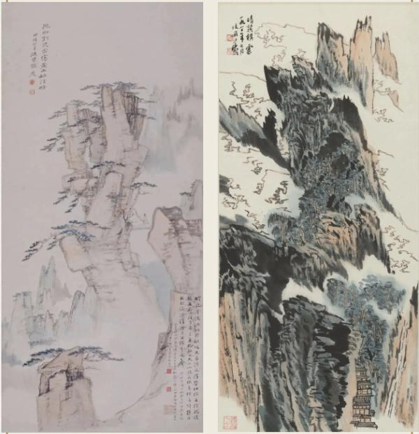 （左）张大千《始信峰图》（右）陆俨少《晴麓横云》，“历史的星光”展览作品