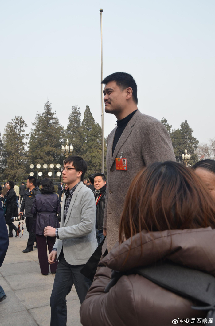 两会上的姚明:每次看到他从大巴车上下来