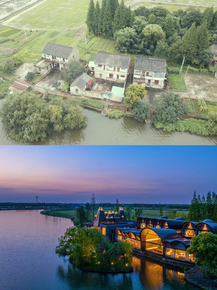 拼版照片，吴江一处村庄建设美丽民宿的前后对比图。苏州市吴江区委宣传部供图