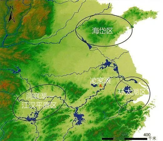 ▲凌家滩及其周边文化区的位置。（图片来源：吴卫红、刘越：《凌家滩：中华文明的先锋》）