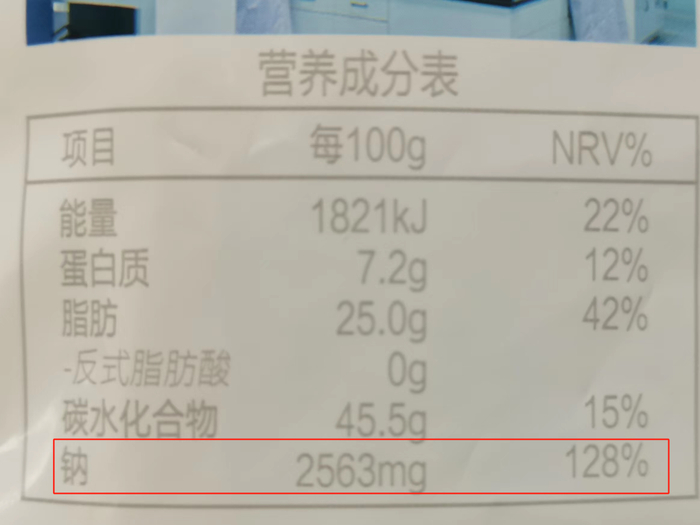 图：某品牌辣条钠含量