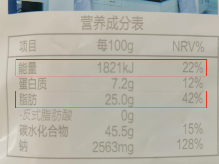 图：某品牌辣条营养成分表