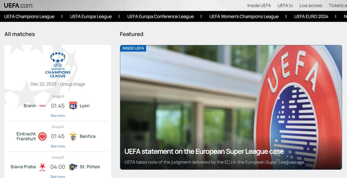 欧足联在官网首页发布针对欧盟法院判决的回应。
