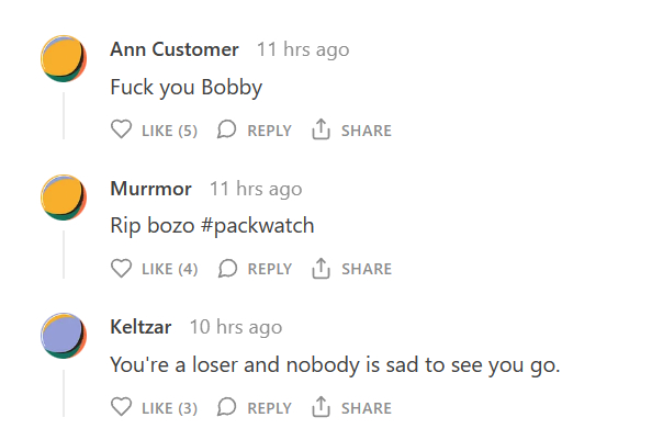 考迪克的告别信开放了评论区，不过所有人都在骂他