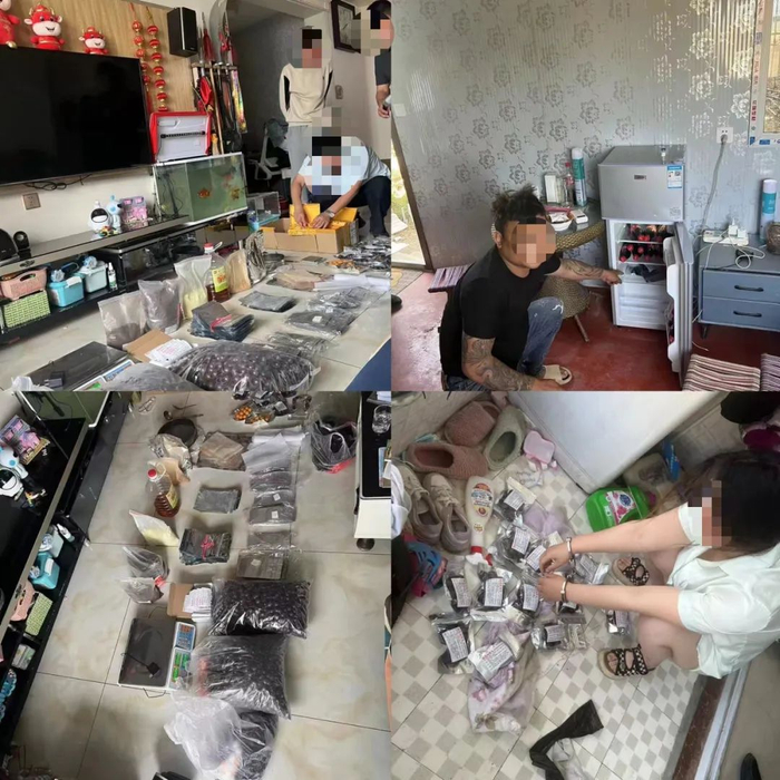 ▲聂大力和同事们查获涉案物品。受访者供图