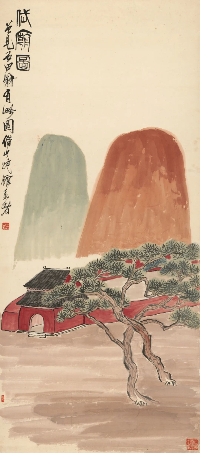 齐白石《四季山水屏》之一。137.8cm×62cm