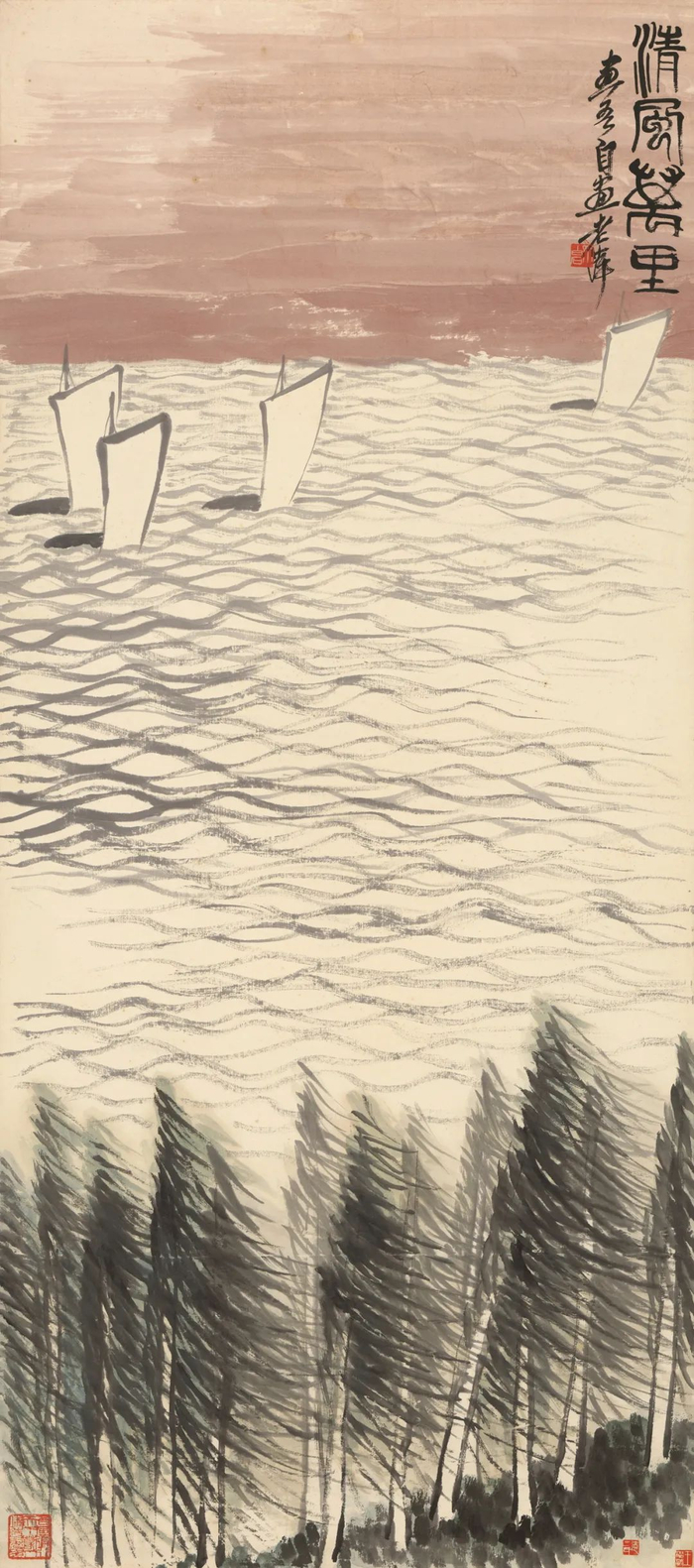 齐白石《四季山水屏》之一。137.8cm×62cm