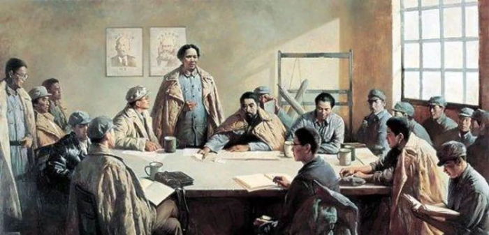 ▲1935年1月15日至17日，遵义会议开始确立实际以毛泽东为代表的马克思主义的正确路线在中共中央的领导地位。