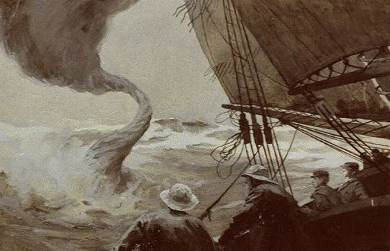 海面上的水龙卷 图源：W.H. Drake / loc.gov