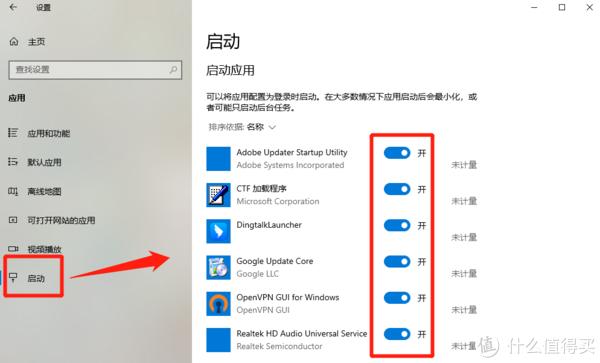 找到頁面左側的【啟動】,把不需要的啟動項去掉就可以了.