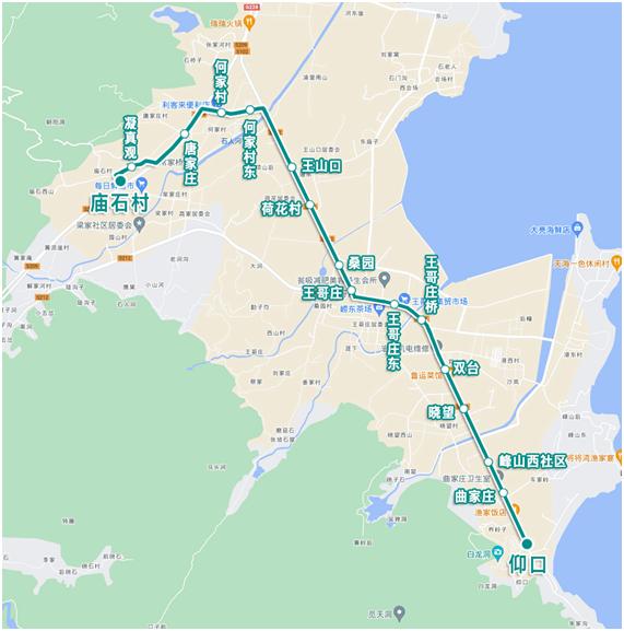 由廟石發往仰口,共設16站,新開通的653路公交車,上午,653路公交車及廟