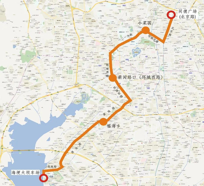 （北京路口（白云路）观鸥专线走向图）