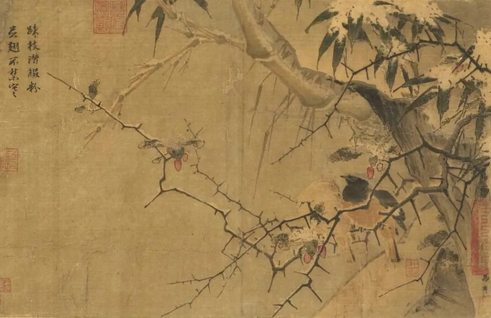 南宋 马麟《暮雪寒禽图》