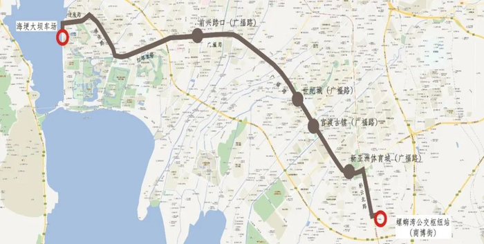 （螺蛳湾公交枢纽站观鸥专线走向图）