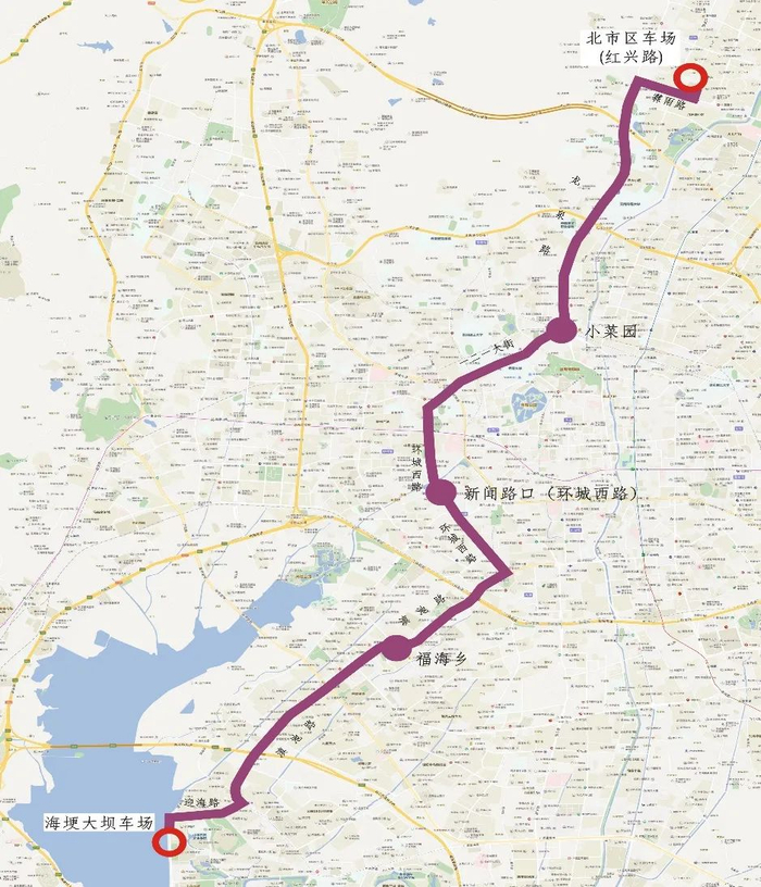 （北市区公交车场观鸥专线走向图）