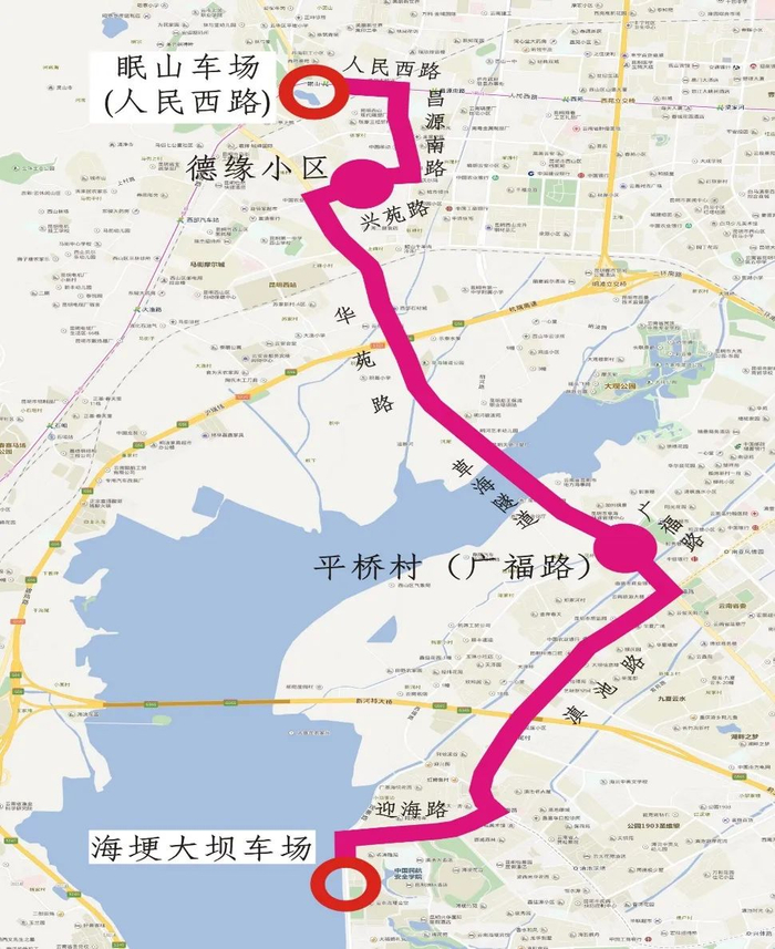 （眠山车场观鸥专线走向图）