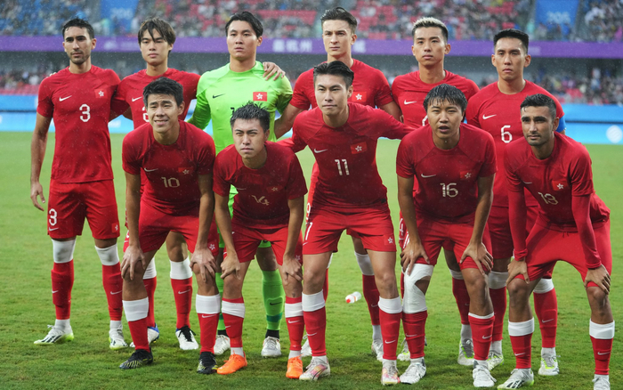 杭州亚运会男足1/4决赛，潘沛轩（11号）为中国香港队打入制胜进球。  资料图/IC photo