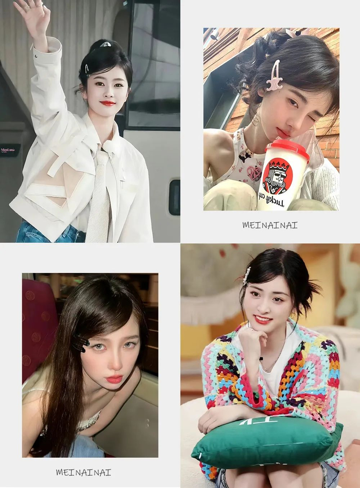 不过这个刘海容易被风吹变形,大家可以把定型喷雾喷在眉梳上固定整理