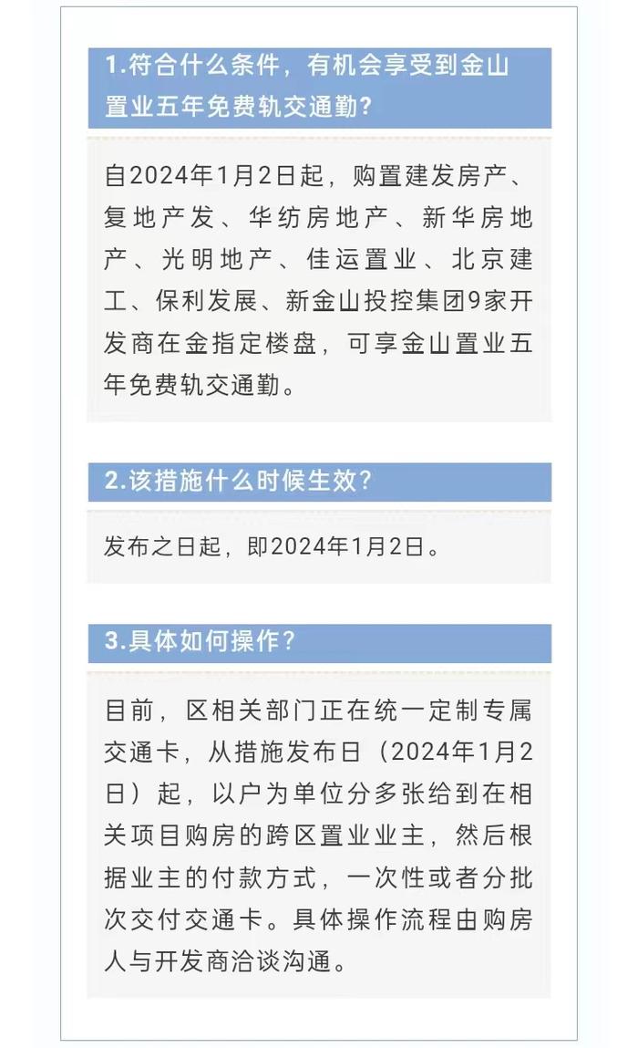 上海市金山区提振楼市再出新招 购房免费送5年跨区轨交通勤