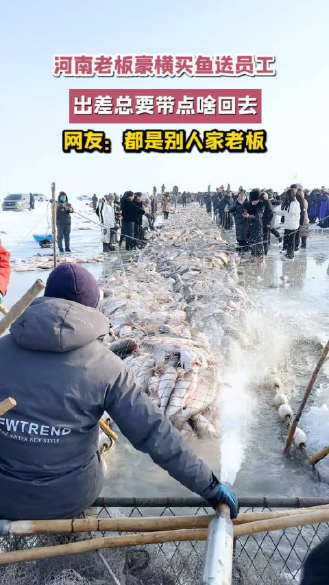 1月4日一位來自河南的老闆在東北查干湖購買了一卡車胖頭魚